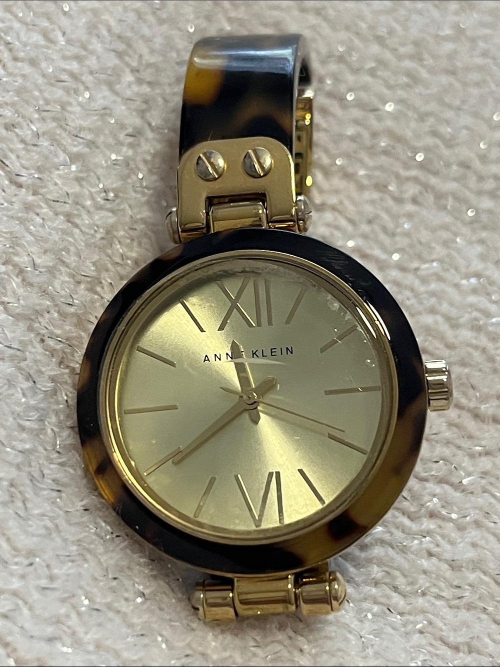 Anne Klein Gold Dial Watch with Tortoiseshell Accents